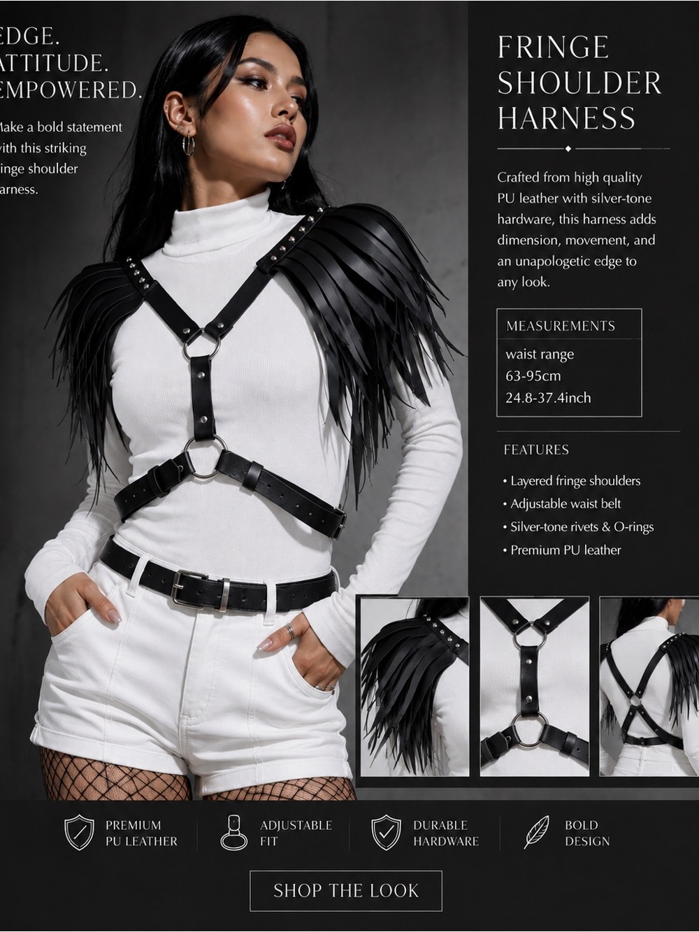 Fringe Shoulder Harness - Black PU Leather